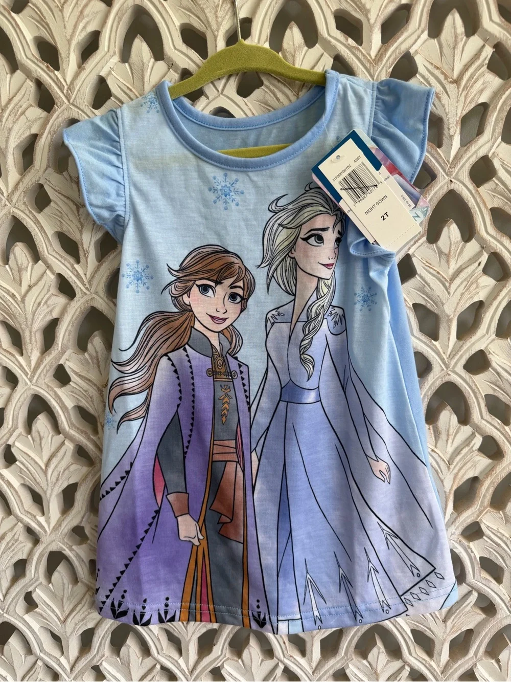 NWT Disney Frozen Anna and Elsa Blue Snowflake Flutter Sleeve Nightgown, 2T